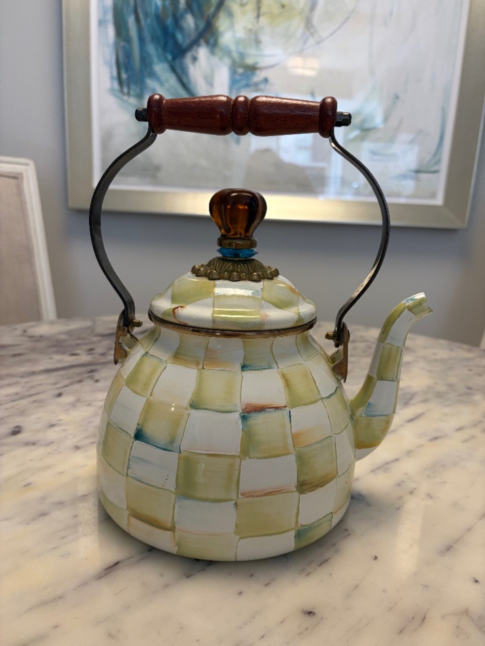 RARE  | MacKenzie-Childs Parchment Check 2QT Tea Kettle